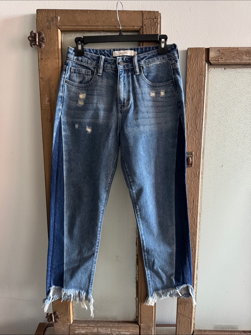 Women’s Distressed Two-Tone Blue Cropped Jeans